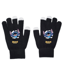 (Black-16) Stitch Gloves Star Baby Autumn and Winter Warm Touch Screen Gloves Solid Color Printed Black Knitted Gloves