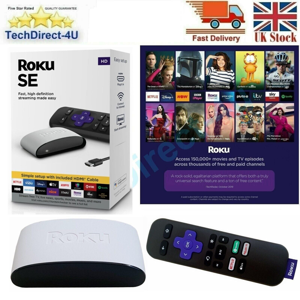 New Roku HD SE TV Streaming Media Player Stick HDMI SE Remote Control