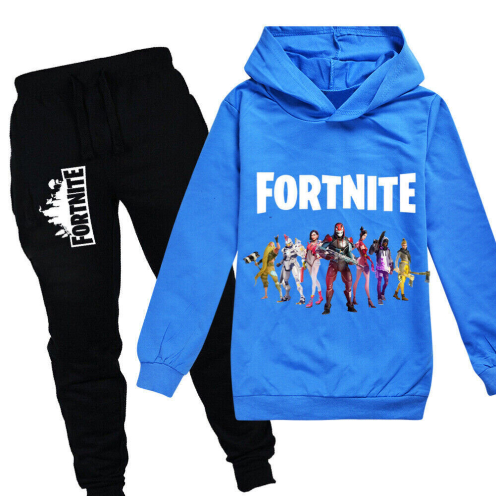 (9-10 Years/150cm, Blue) Kids Fortnite Print Hoodie Jumper Tops+Pants Suit Boys Casual Tracksuit Sets