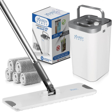 Premium Flat Mop Compact and lightweight cleaning system with 360 swivel mop head - includes 5 reusable microfibre wet and dry mop pads