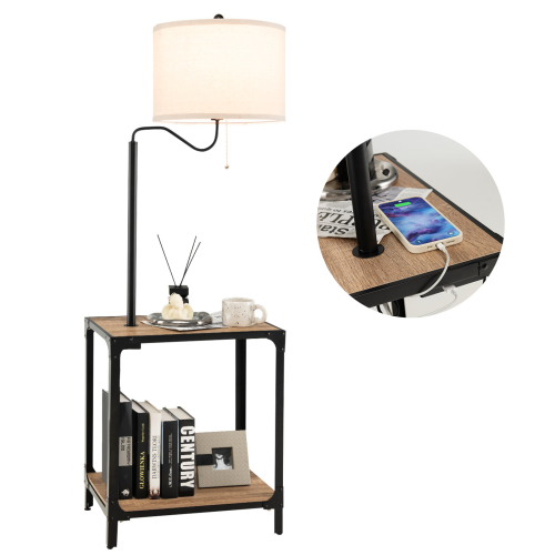 Casart Floor Lamp End Table with Lamp Set Bedside Light W/ USB Charging Ports
