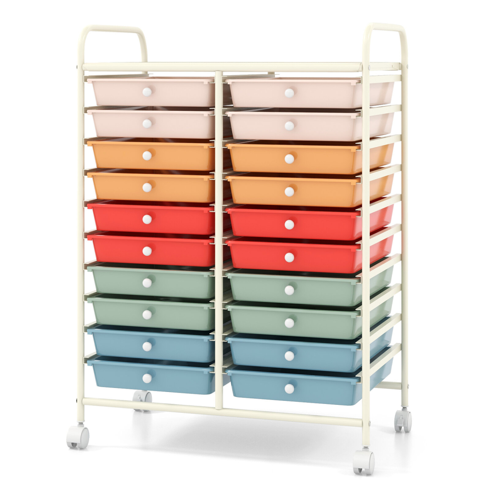 20 Drawers Storage Trolley Rolling Utility Cart Home Office Organizer