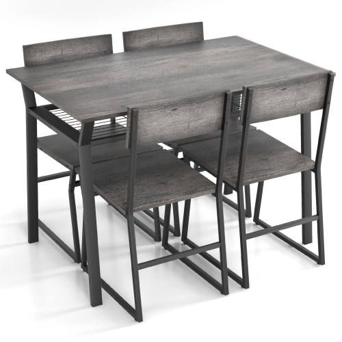 Casart Industrial 5 PCS Dining Table Set 4 Chairs w/ Backrest & Rectangular Kitchen Table 1
