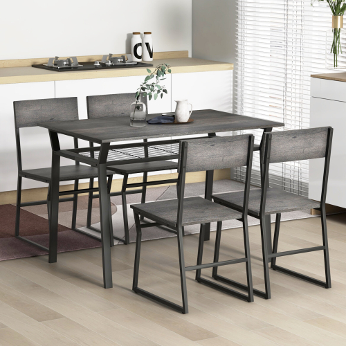 Casart Industrial 5 PCS Dining Table Set 4 Chairs w/ Backrest & Rectangular Kitchen Table 2