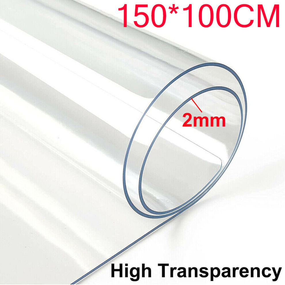 (150X100Cm/59"X39") 2Mm Thick Clear Transparent Vinyl PVC Tablecloth Table Protector Plastic Cover