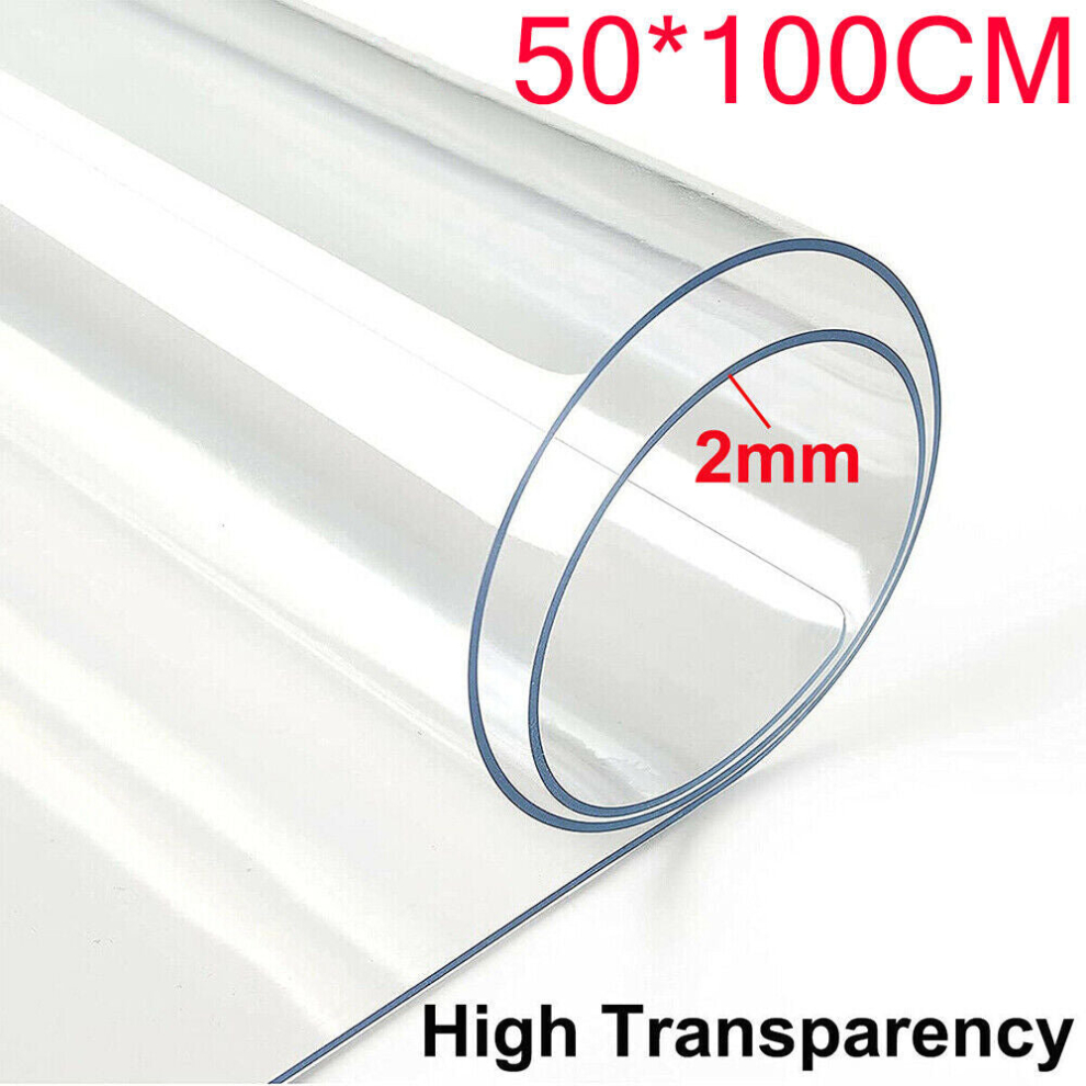 (50X100Cm/19.7"X39") 2Mm Thick Clear Transparent Vinyl PVC Tablecloth Table Protector Plastic Cover