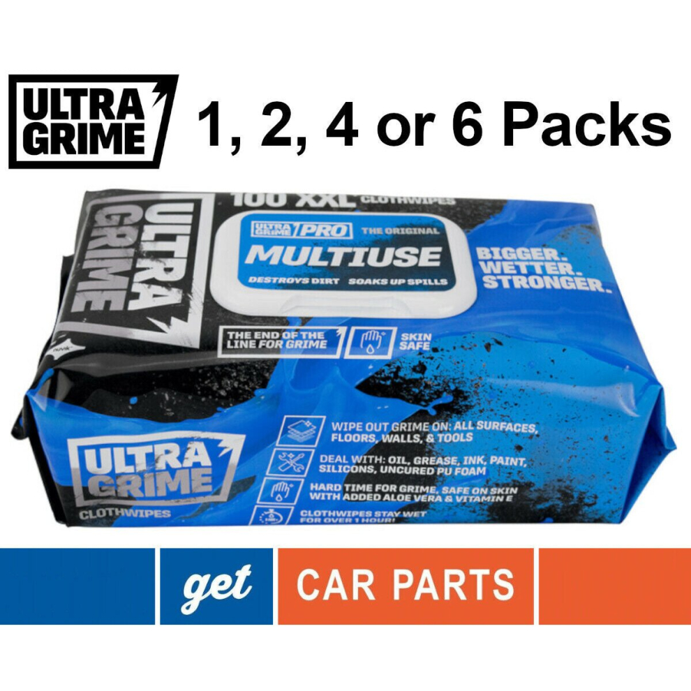 (1 X Pack) Ultragrime Pro Multiuse Industrial Strength Wet Wipes XXL+ in Packs of 100