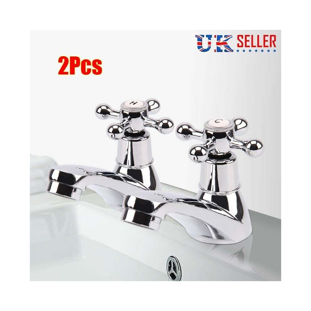 2X Twin Taps Set Hot And Cold Pair Tap Traditional Bath Bathroom Basin Sink Uk 7445008185190