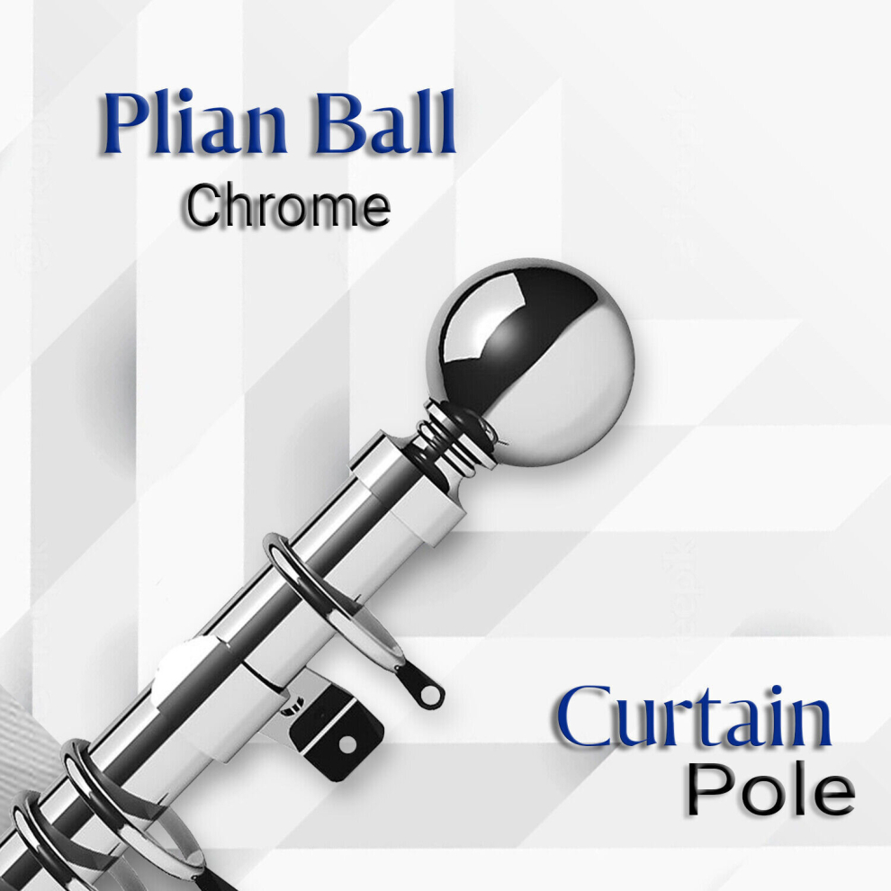 (( 160-300 cm (63" - 118" Inches), Chrome - Plain Ball Curtain Rod) Metal Curtain Pole Extendable 28mm With Finials Rings Hooks Rod Fittings