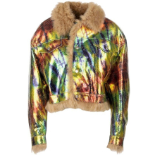 (EU 38) DSQUARED2 Womens Leather Parka Jacket With Fur Runway Button Slim Outwear Coat