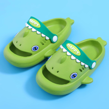 (green, 32-33) Shark Slippers For Children Cold Slippers Indoor Non-Slip Soft Bottom Comfort Cute Baby Hole Shoes Boys Girls Home Slides