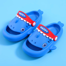 (Blue, 24-25) Shark Slippers For Children Cold Slippers Indoor Non-Slip Soft Bottom Comfort Cute Baby Hole Shoes Boys Girls Home Slides
