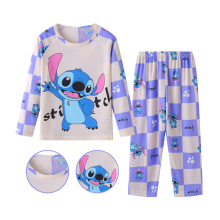 (04, 22(150-155cm)) Spring Autumn Children's Clothing Sets Stitch Cartoon Boy Sleepwear Long sleeved Clothes Kids Pajamas Set Baby Girls Pyjamas