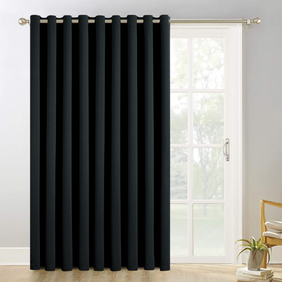 (Black , 66" x 84" (Single Panel)) Blackout Eyelet Curtains For Bedroom Living Room Nursery Thermal Insulated Ring Top Curtain Ready Made Window Panel