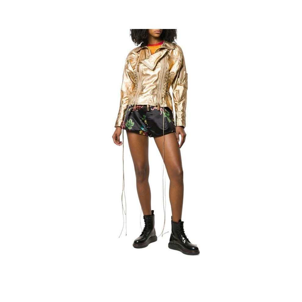 (EU 40) DSQUARED2 Womens Biker Jacket Gold Leather