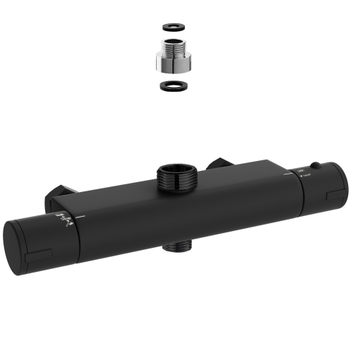 NES Home Nes Home Modern Round Matte Black Exposed Thermostatic Shower Mixer Bar Valve