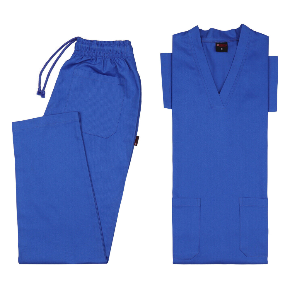 (Royal Blue, M) Medical TOP & TROUSER SCRUB SET 100% Cotton scrubs