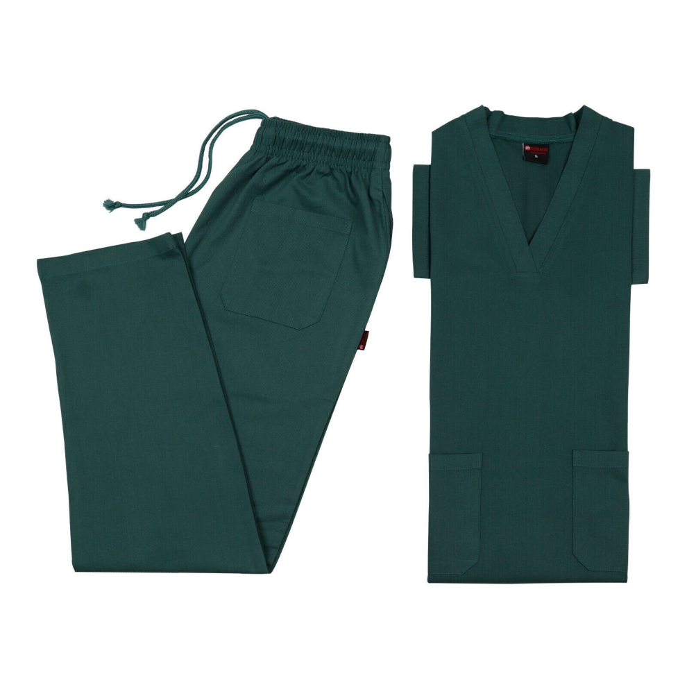 Ph (Hunter Green, S) Medical Top & Trouser Scrub Set 100% Cotton Scrubs