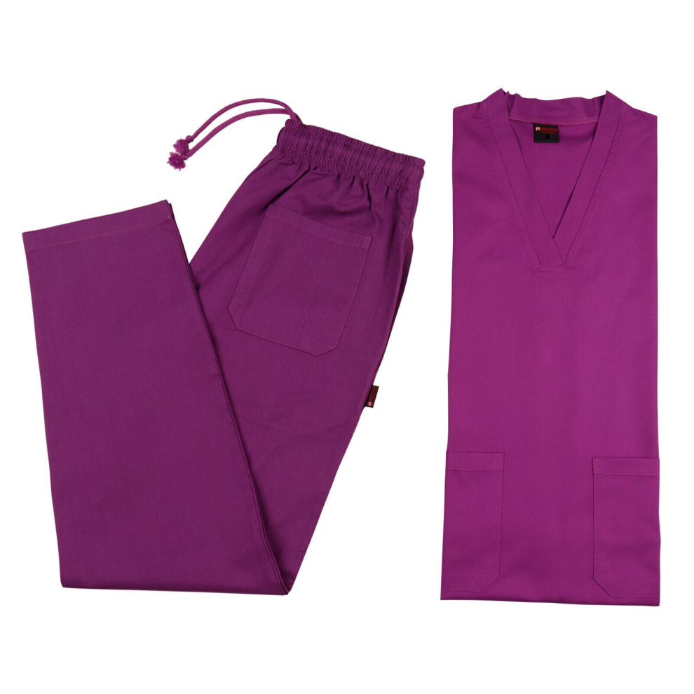 Ph (Purple, S) Medical Top & Trouser Scrub Set 100% Cotton Scrubs