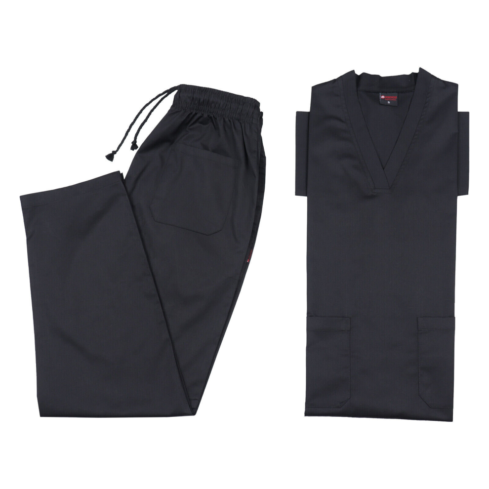 (Black, L) Medical TOP & TROUSER SCRUB SET 100% Cotton scrubs