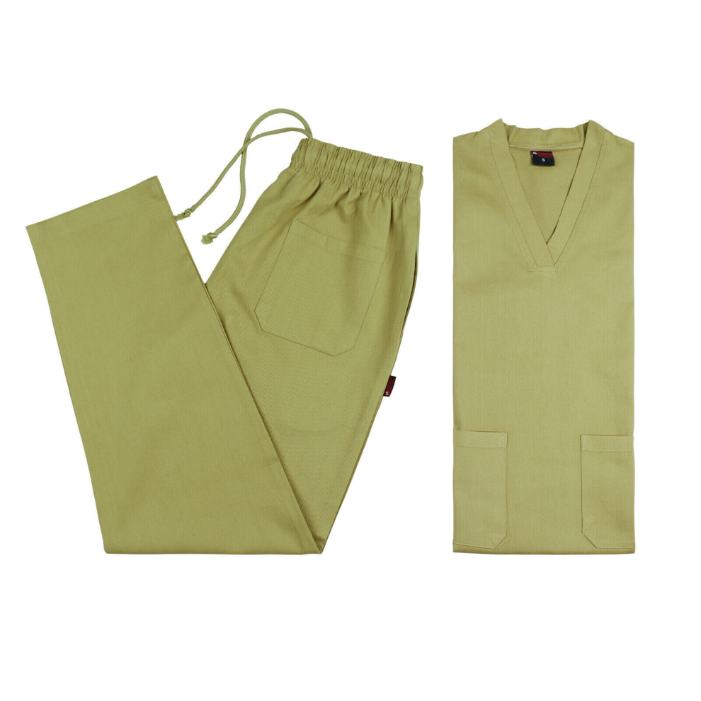 Ph (Olive, S) Medical Top & Trouser Scrub Set 100% Cotton Scrubs