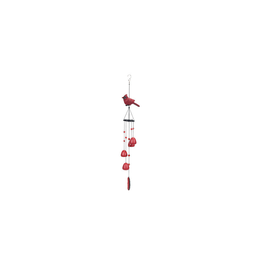 (Red) Bird Wind Chimes with 4 Bells 1 Feather Decor