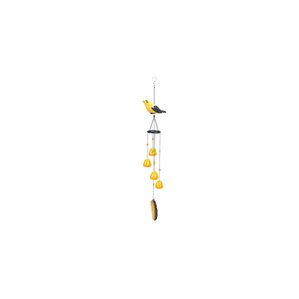 (Yellow) Bird Wind Chimes with 4 Bells 1 Feather Decor