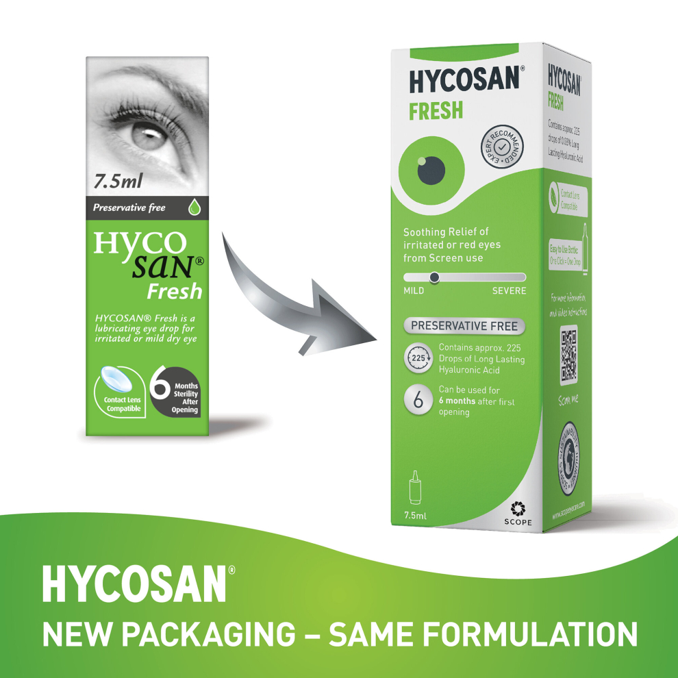 Three Packs of Hycosan Fresh Preservative Free Eye Drops 7.5ml