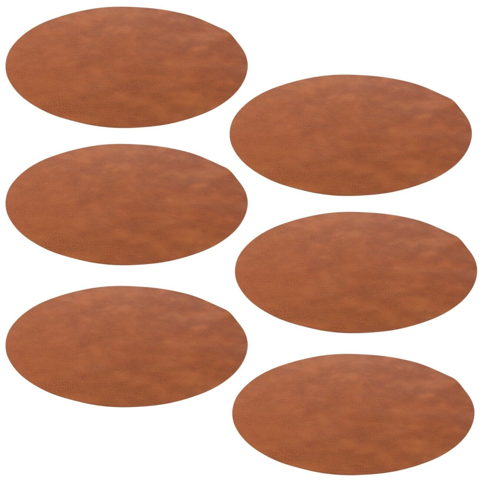 (6) 15" Brown Round Faux Leather Dining Table Placemats Party Decor Settings