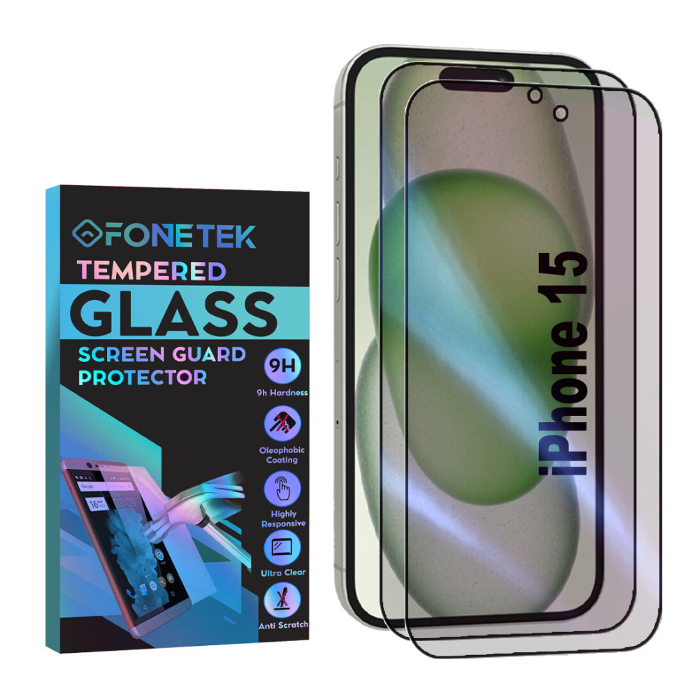 for Apple iPhone 15, Pack of 2, Anti-Spy Privacy Tempered Glass Screen Protector