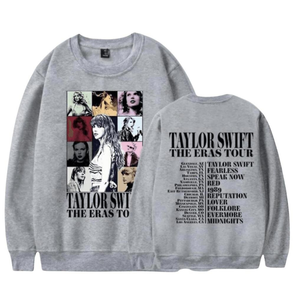 (Grey, M) Taylor Swift The Eras Tour Printed Unisex Sweatshirt Long Sleeve Crew Neck Loose Pullover Tops Fans Gifts For Men Women
