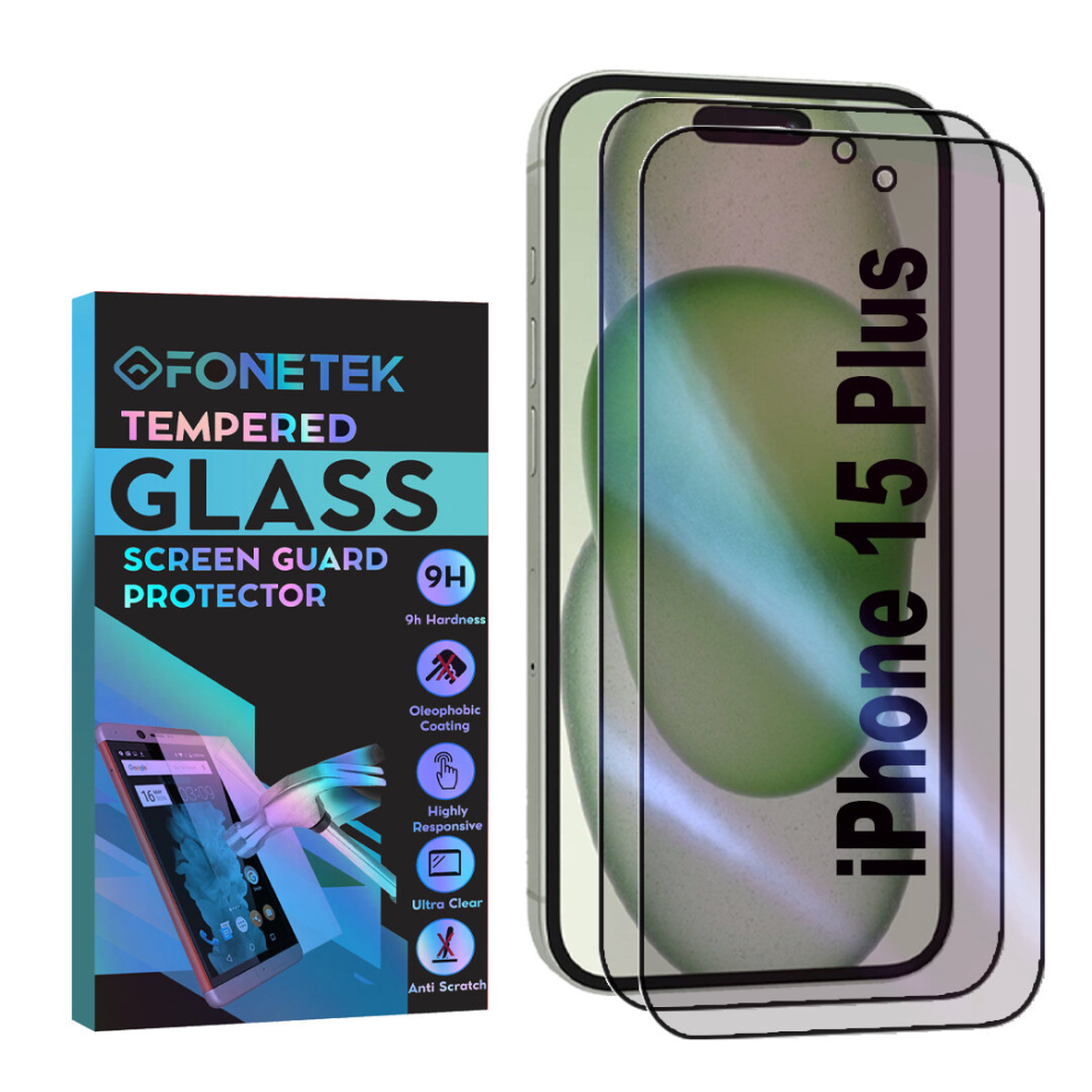 for Apple iPhone 15 Plus, Pack of 2, Anti-Spy Privacy Tempered Glass Screen Protector