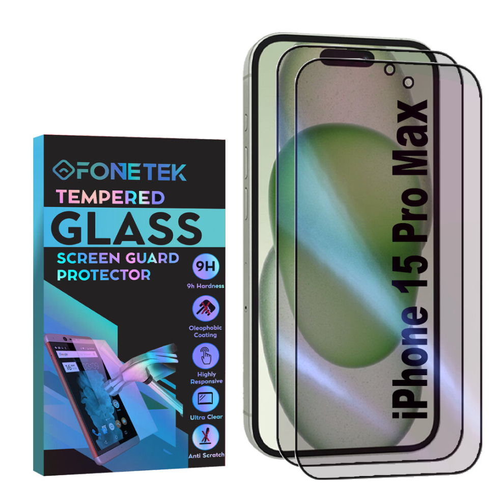 for Apple iPhone 15 Pro Max, Pack of 2, Anti-Spy Privacy Tempered Glass Screen Protector