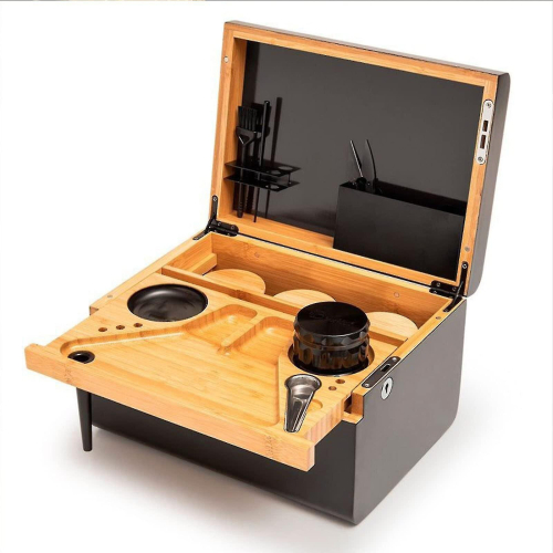 Premium Bamboo Storage Box with Removable Tray and Divider, Locking Wooden Organizer 1