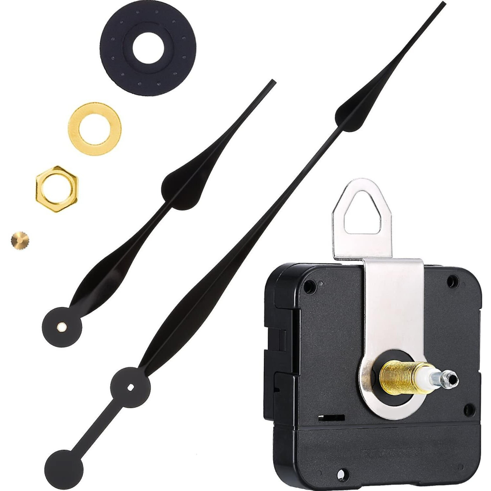 (black) High Torque Long Shaft Clock Movement Mechanism With 12 Inch Long Spade Hands (black)