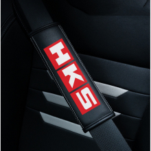 (HKS) 2pcs Black Car Seat Belt Real-Leather Shoulder Pads Cushion For Car Logo