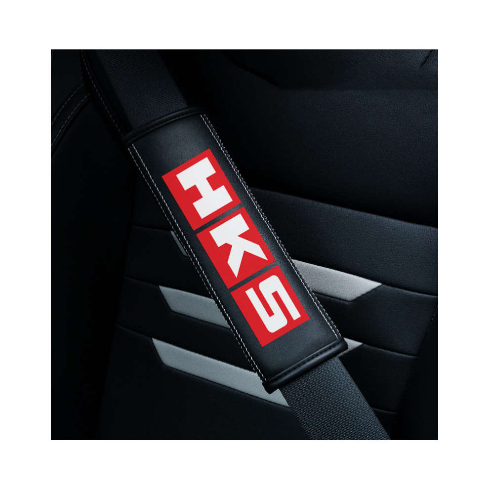 (Hks) 2Pcs Car Seat Belt Real-Leather Shoulder Pads Cushion For Car Logo Black 8381923441104