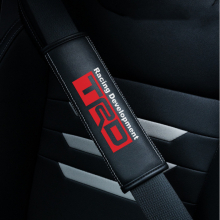 (TRD) 2pcs Black Car Seat Belt Real-Leather Shoulder Pads Cushion For Car Logo