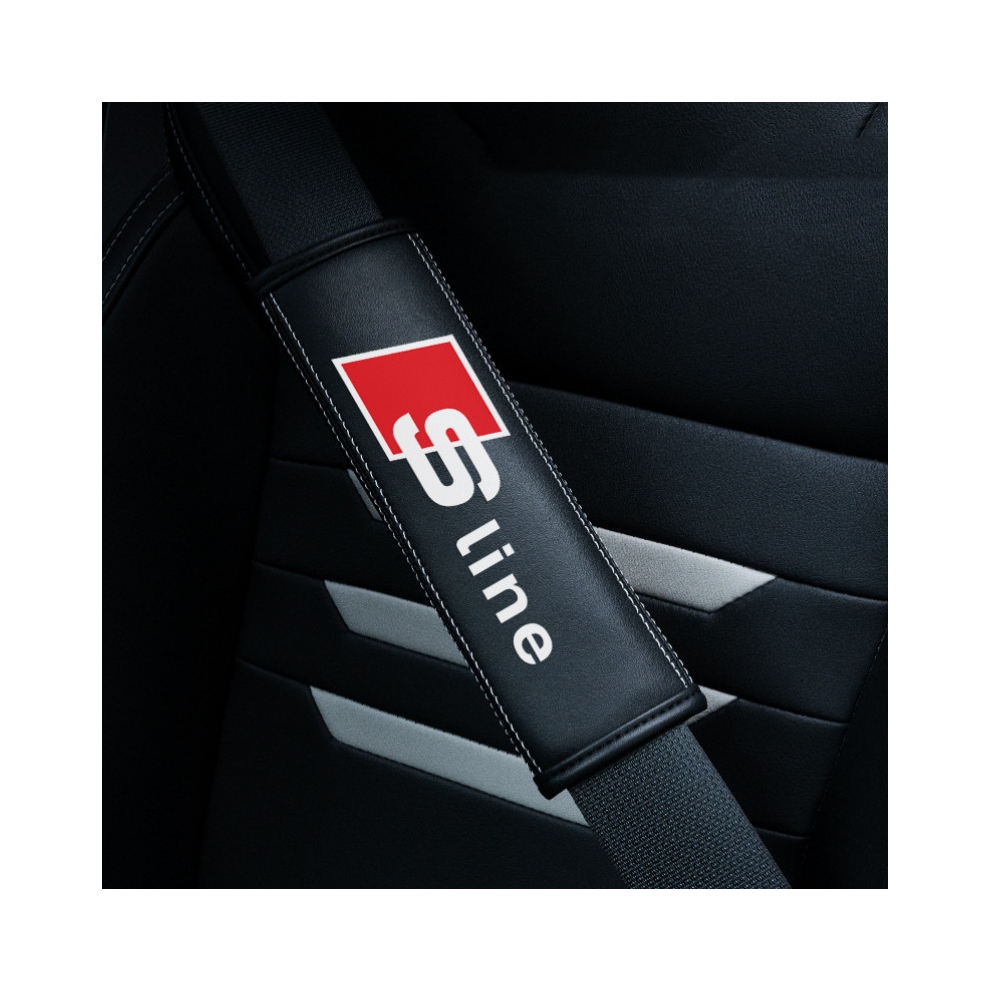 Newjass (Sline) 2Pcs Car Seat Belt Real-Leather Shoulder Pads Cushion For Car Logo Black