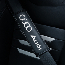 (AUDI) 2pcs Black Car Seat Belt Real-Leather Shoulder Pads Cushion For Car Logo