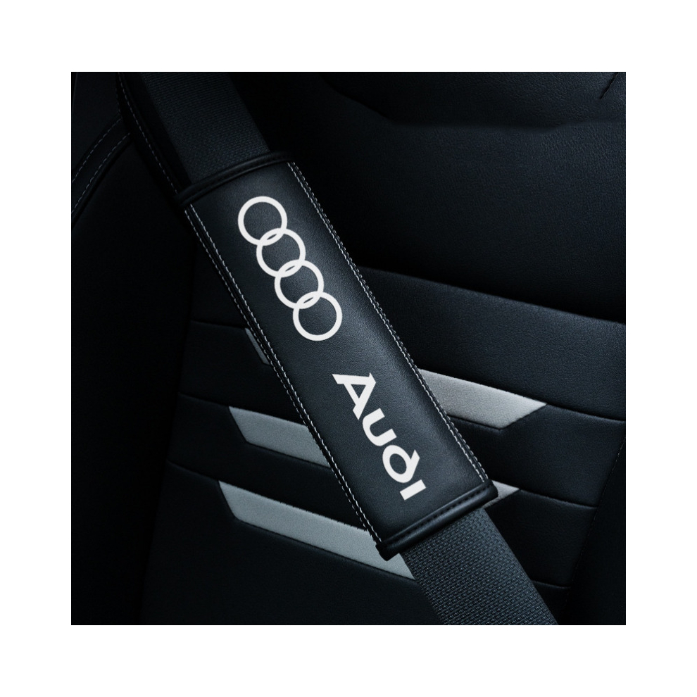 (Audi) 2Pcs Car Seat Belt Real-Leather Shoulder Pads Cushion For Car Logo Black 8381923441142