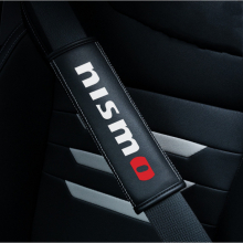 (NISMO) 2pcs Black Car Seat Belt Real-Leather Shoulder Pads Cushion For Car Logo