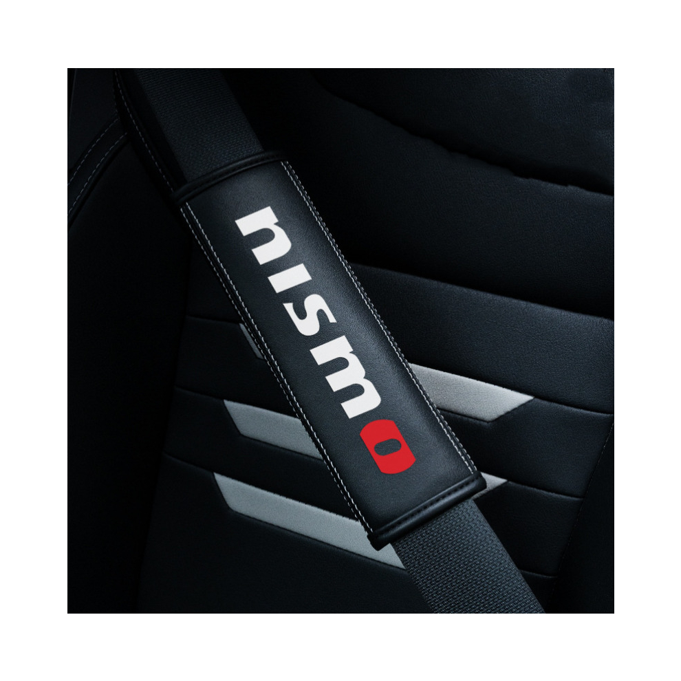 (Nismo) 2Pcs Car Seat Belt Real-Leather Shoulder Pads Cushion For Car Logo Black 8381923441111