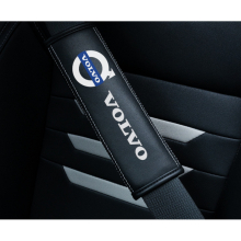 (VOLVO) 2pcs Black Car Seat Belt Real-Leather Shoulder Pads Cushion For Car Logo