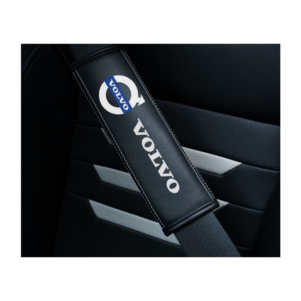 Newjass (Volvo) 2Pcs Car Seat Belt Real-Leather Shoulder Pads Cushion For Car Logo Black