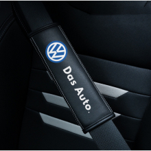 (Volkswagen) 2pcs Black Car Seat Belt Real-Leather Shoulder Pads Cushion For Car Logo