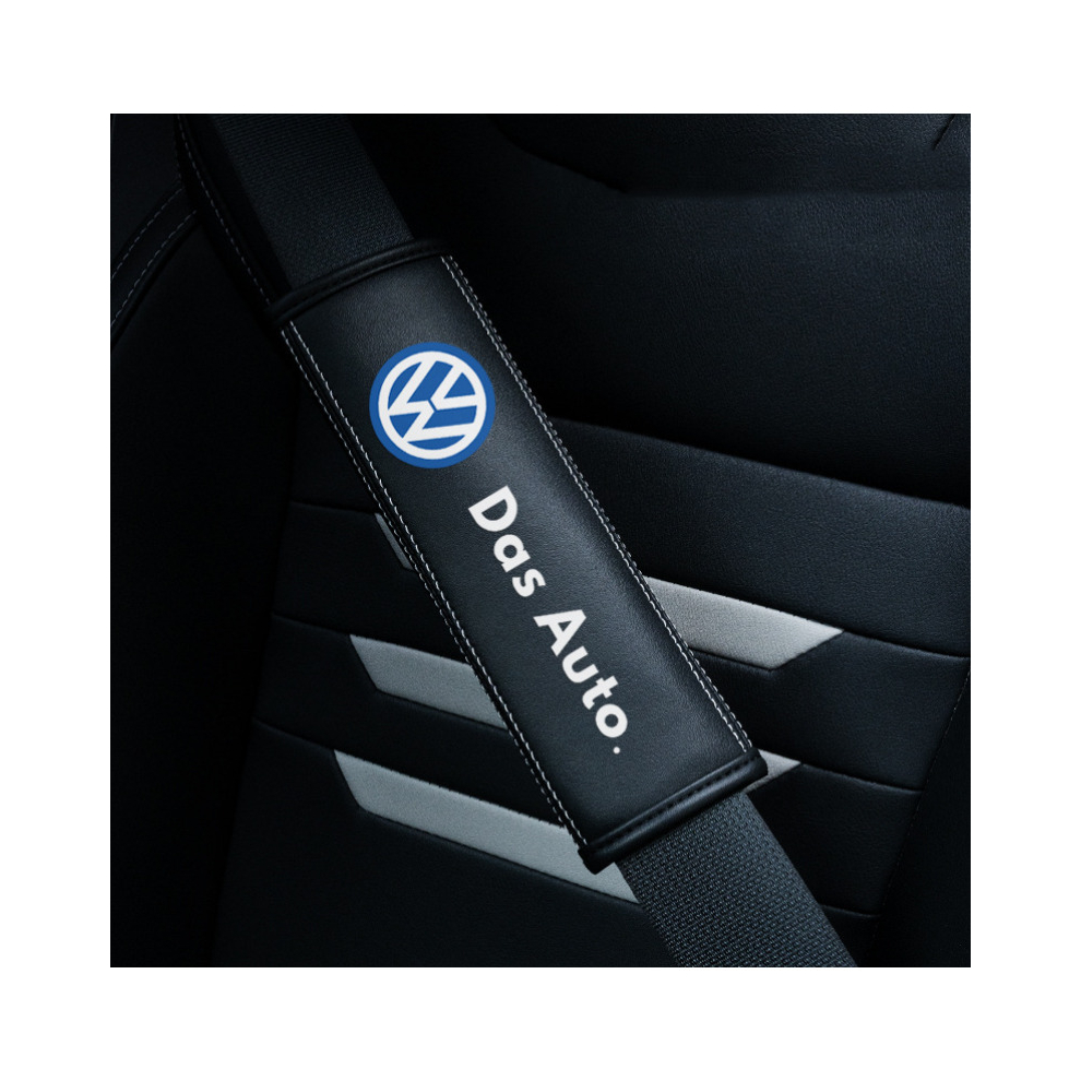 (Volkswagen) 2Pcs Car Seat Belt Real-Leather Shoulder Pads Cushion For Car Logo Black 8381923441234