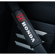 (HONDA) 2pcs Black Car Seat Belt Real-Leather Shoulder Pads Cushion For Car Logo