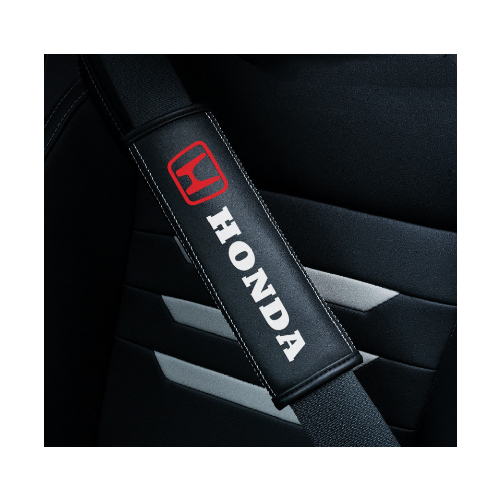 (Honda) 2Pcs Car Seat Belt Real-Leather Shoulder Pads Cushion For Car Logo Black 8381923441203