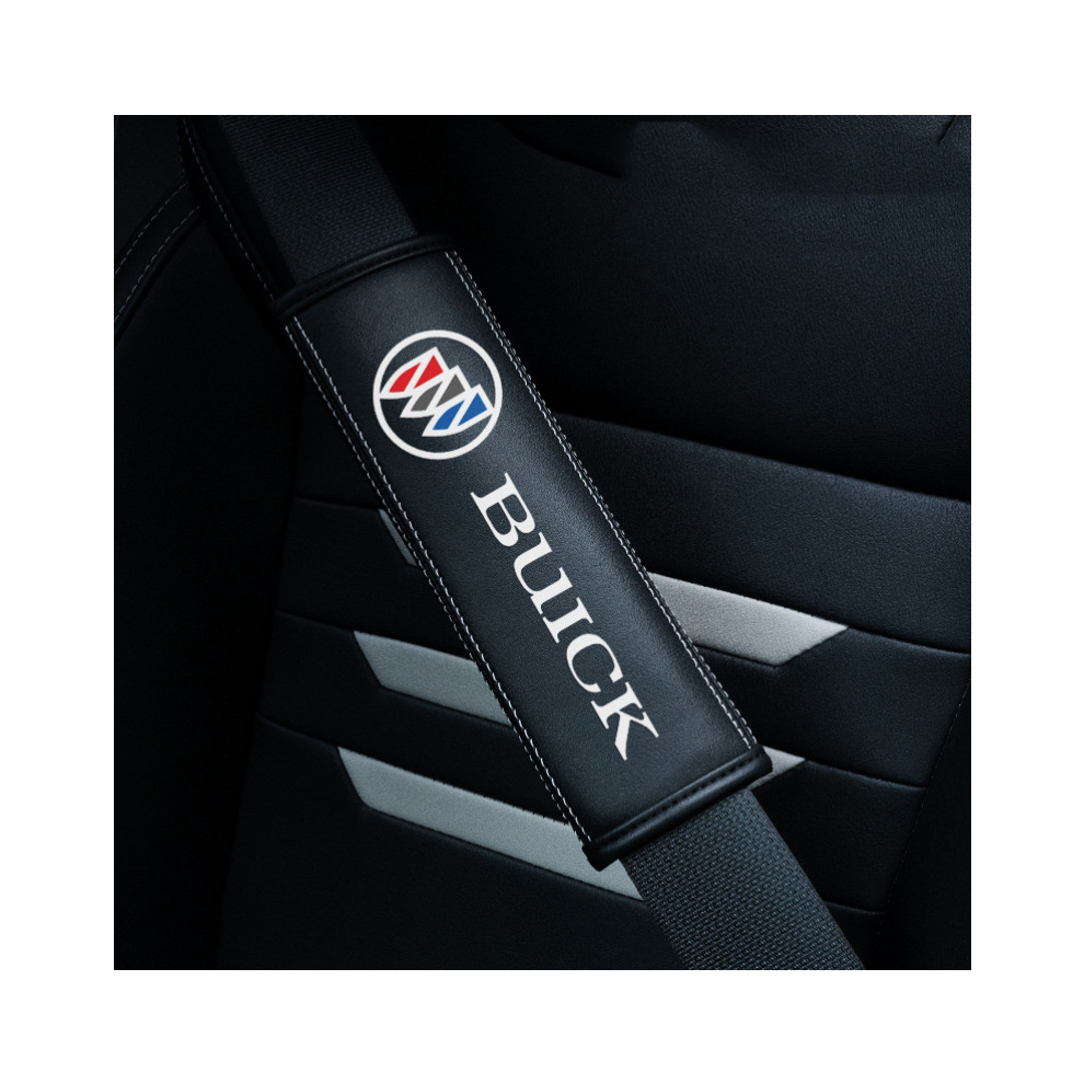 (Buick) 2Pcs Car Seat Belt Real-Leather Shoulder Pads Cushion For Car Logo Black 8381923441210